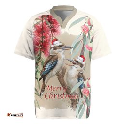 Australia Kookaburra Christmas Rugby Jersey Bottlebrush Eucalyptus Blossoms Watercolor LT14