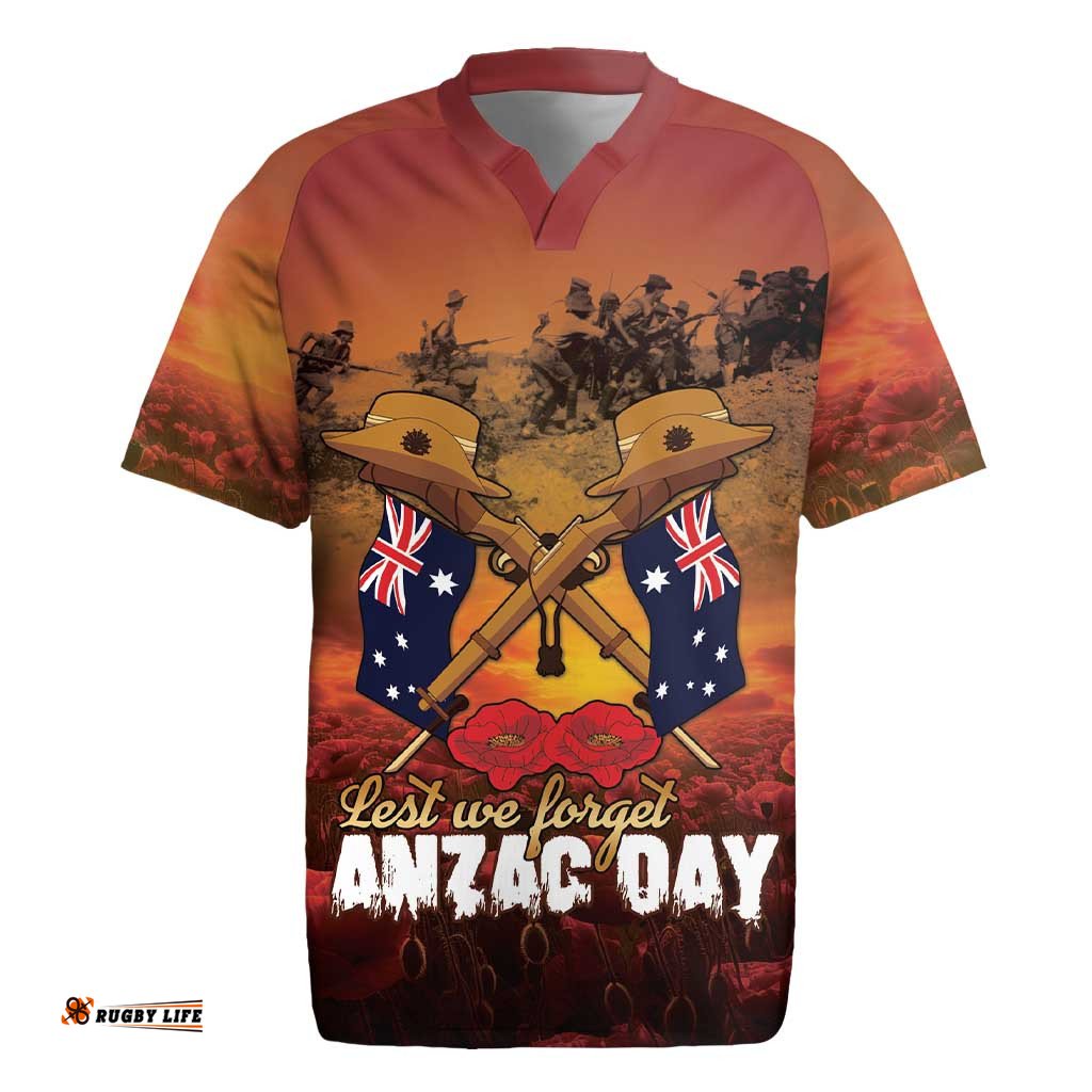 ANZAC Day Lest We Forget Rugby Jersey Australian Veterans Remembrance Tribute LT18