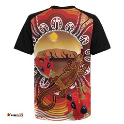 Indigenous Goanna Australia Rugby Jersey Aussie Uluru Ayers Rock Sturt's Desert Pea LT14