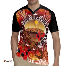 Indigenous Goanna Australia Rugby Jersey Aussie Uluru Ayers Rock Sturt's Desert Pea LT14
