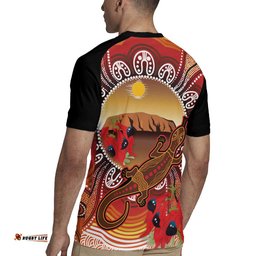 Indigenous Goanna Australia Rugby Jersey Aussie Uluru Ayers Rock Sturt's Desert Pea LT14