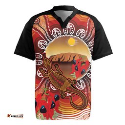 Indigenous Goanna Australia Rugby Jersey Aussie Uluru Ayers Rock Sturt's Desert Pea LT14