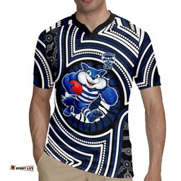 Geelong Cats Rugby Jersey Indigenous Monochrome Dot Art Mascot Style TS04