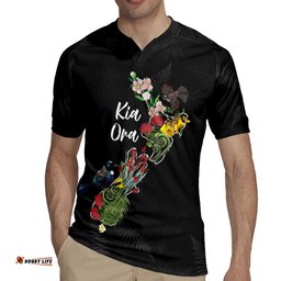 Kia Ora New Zealand Floral Personalized Rugby Jersey Black LT7