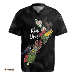 Kia Ora New Zealand Floral Personalized Rugby Jersey Black LT7