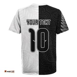 Custom New Zealand Football Rugby Jersey Silver Fern and Maori Tribal Black White Half Sporty Style LT03