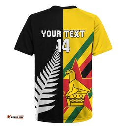 Custom New Zealand and Zimbabwe Rugby Jersey NZ Fern Zim Flag Half Style LT14