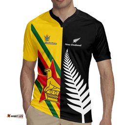 Custom New Zealand and Zimbabwe Rugby Jersey NZ Fern Zim Flag Half Style LT14
