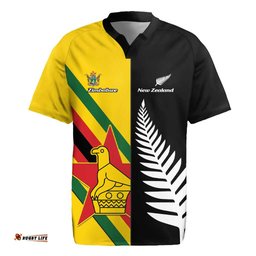 Custom New Zealand and Zimbabwe Rugby Jersey NZ Fern Zim Flag Half Style LT14