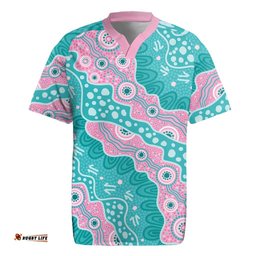 Hereditary Cancer Awareness Australia Indigenous Rugby Jersey Pink and Teal LT7