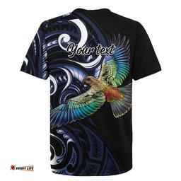 New Zealand Kea Bird Personalised Rugby Jersey Maori Tribal Koru Art LT9