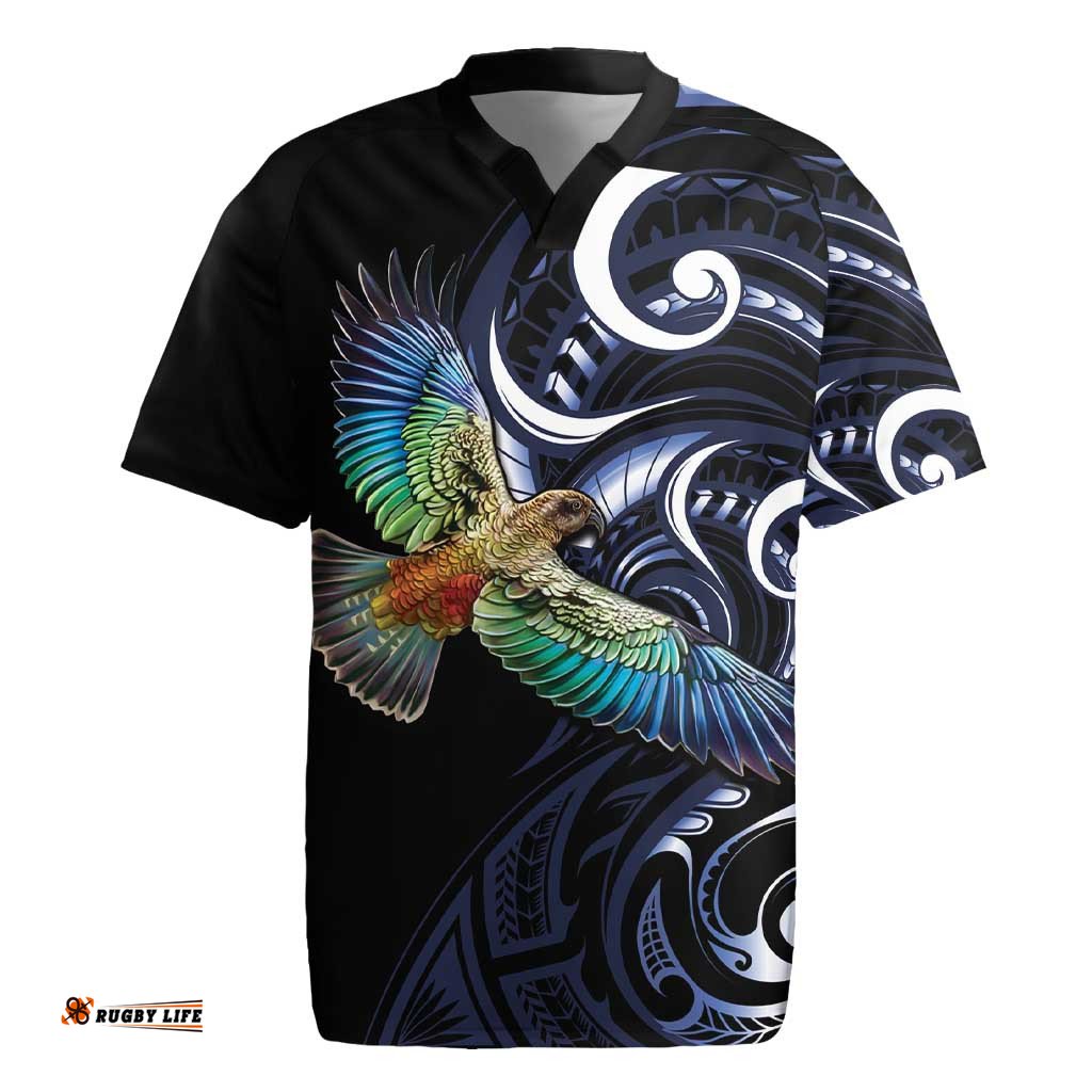New Zealand Kea Bird Personalised Rugby Jersey Maori Tribal Koru Art LT9