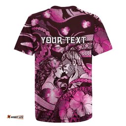 Personalised Maori Romantic Valentine Rugby Jersey The Hongi Kiss Pink Galaxy DT05