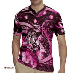 Personalised Maori Romantic Valentine Rugby Jersey The Hongi Kiss Pink Galaxy DT05