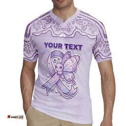 Personalised Epilepsy Awareness Alphabet Rugby Jersey Purple Ribbon Butterfly Cute Style DT05