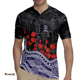 Fremantle Dockers ANZAC Day Rugby Jersey Indigenous Dot Art with Poppy Flower Tribute TS04