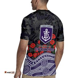Fremantle Dockers ANZAC Day Rugby Jersey Indigenous Dot Art with Poppy Flower Tribute TS04