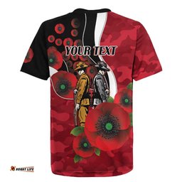 Essendon Bombers ANZAC Personalised Rugby Jersey Lest We Forget Poppy Camo LT9