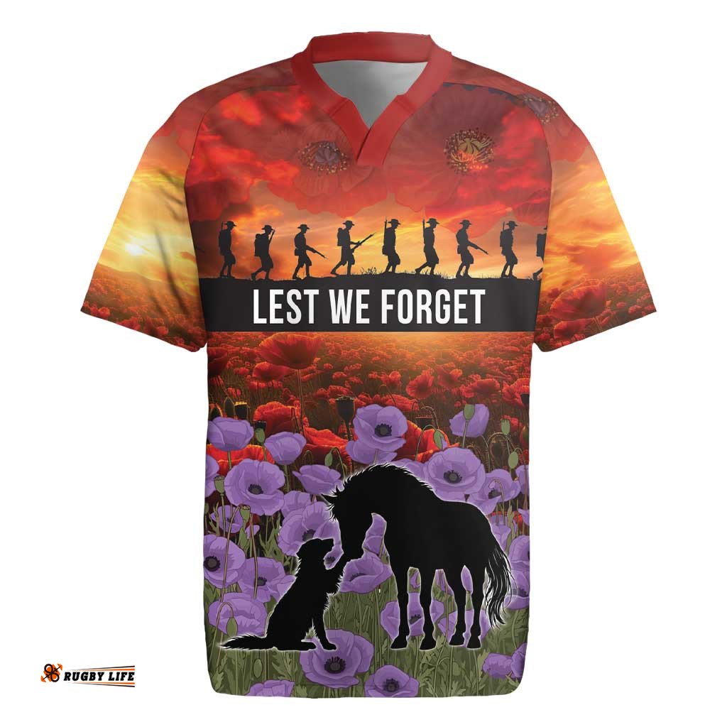 Personalised ANZAC Day Rugby Jersey Remembering the Animals of War LT19