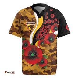 Hawthorn Hawks ANZAC Personalised Rugby Jersey Lest We Forget Poppy Camo LT9