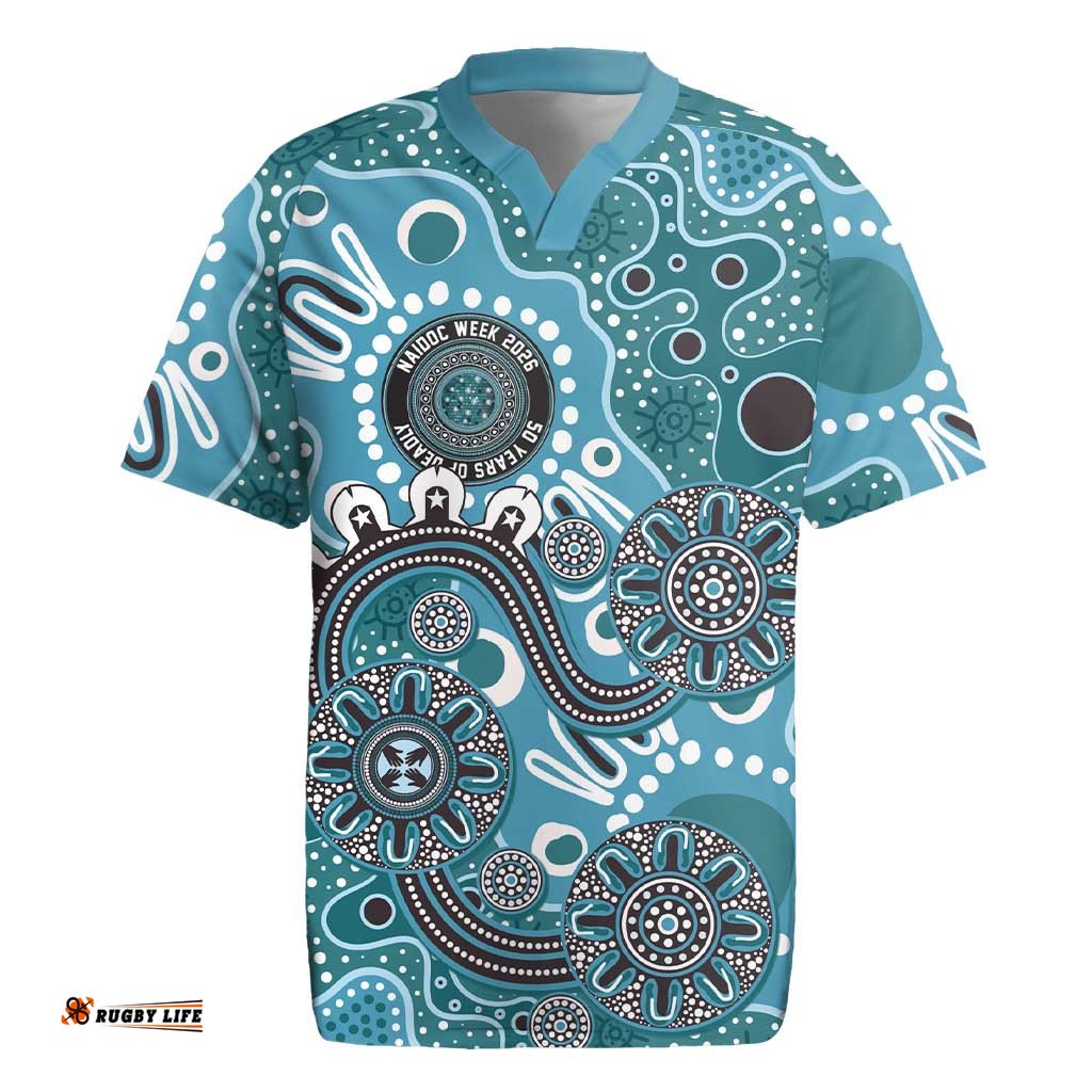 Personalised NAIDOC Week 50 Years Deadly Always Rugby Jersey Teal Aboriginal Artwork Dot Painting LT9