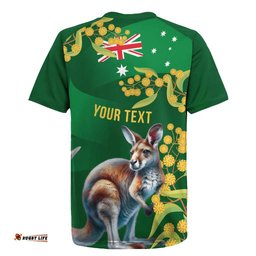 Green Kangaroo and Golden Wattle Personalised Rugby Jersey Happy Australia Day 6 January LT9