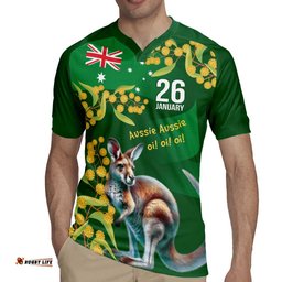 Green Kangaroo and Golden Wattle Personalised Rugby Jersey Happy Australia Day 6 January LT9