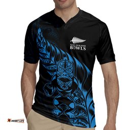 New Zealand Lawn Bowls Custom Rugby Jersey Blue Maori Warrior Tribal Silver Fern LT9
