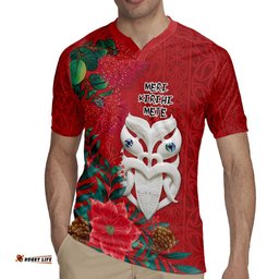 Maori Wheku Meri Kirihimete Personalised Rugby Jersey All Red Indigenous Maori Motif LT9