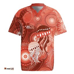 NAIDOC Deadly 50 Years Rugby Jersey Jellyfish Aboriginal Culture Inspired Red LT9