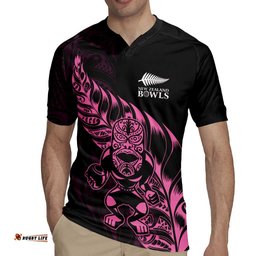 New Zealand Lawn Bowls Custom Rugby Jersey Pink Maori Warrior Tribal Silver Fern LT9