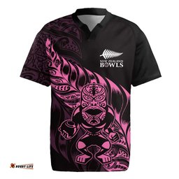 New Zealand Lawn Bowls Custom Rugby Jersey Pink Maori Warrior Tribal Silver Fern LT9