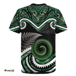 Koru Pounamu Aotearoa Rugby Jersey Maori Paua Shell Mix Silver Fern LT14