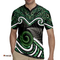Koru Pounamu Aotearoa Rugby Jersey Maori Paua Shell Mix Silver Fern LT14