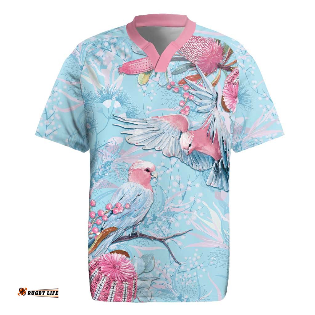 Galah Birds Australia Baby Blue & Pink Rugby Jersey LT7