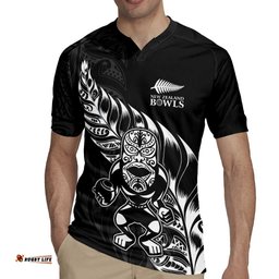 New Zealand Lawn Bowls Custom Rugby Jersey Black Maori Warrior Tribal Silver Fern LT9
