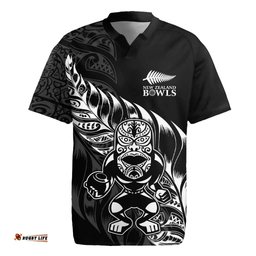 New Zealand Lawn Bowls Custom Rugby Jersey Black Maori Warrior Tribal Silver Fern LT9