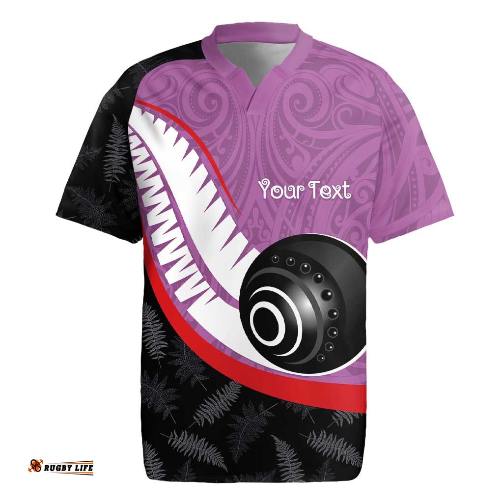 Personalised Aotearoa Lawn Bowls Rugby Jersey Maori and Silver Fern Sporty Style Pink Color LT03