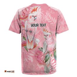 Personalised Galah Cockatoo Eucalyptus Flowers Rugby Jersey Australian Breast Cancer Spirit LT9