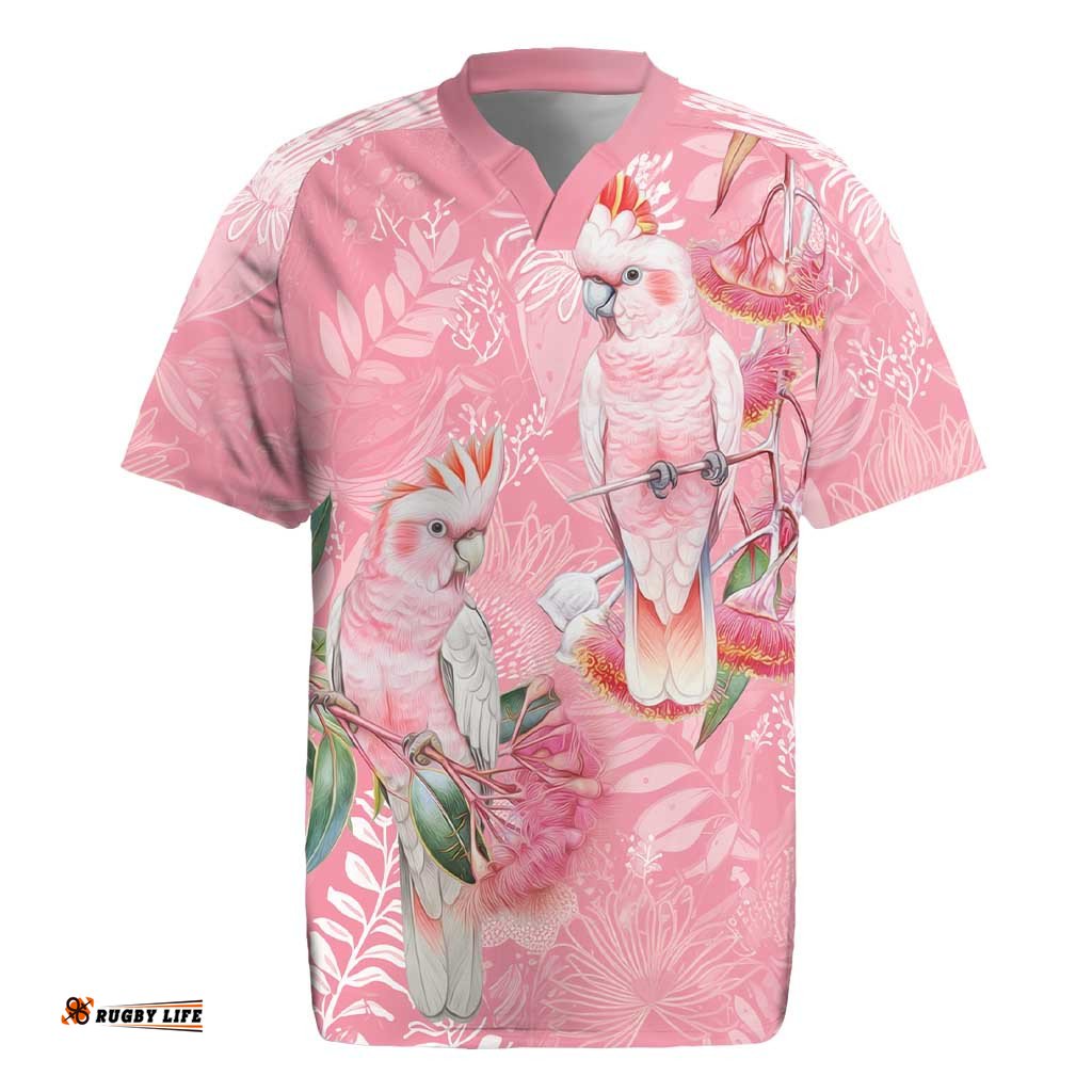 Personalised Galah Cockatoo Eucalyptus Flowers Rugby Jersey Australian Breast Cancer Spirit LT9