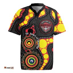 Essendon Bombers NAIDOC Week 2026 Personalised Rugby Jersey 50 Years of Deadly Aboriginal Art LT14