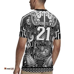 Custom New Zealand Taiaha Maori Rugby Jersey Kiwikiwi Minimalist Silver Fern Tukutuku Motif LT9