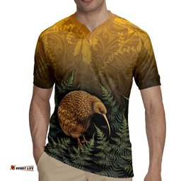 New Zealand Kiwi Bird Rugby Jersey Silver Fern Mix Maori Pattern LT05
