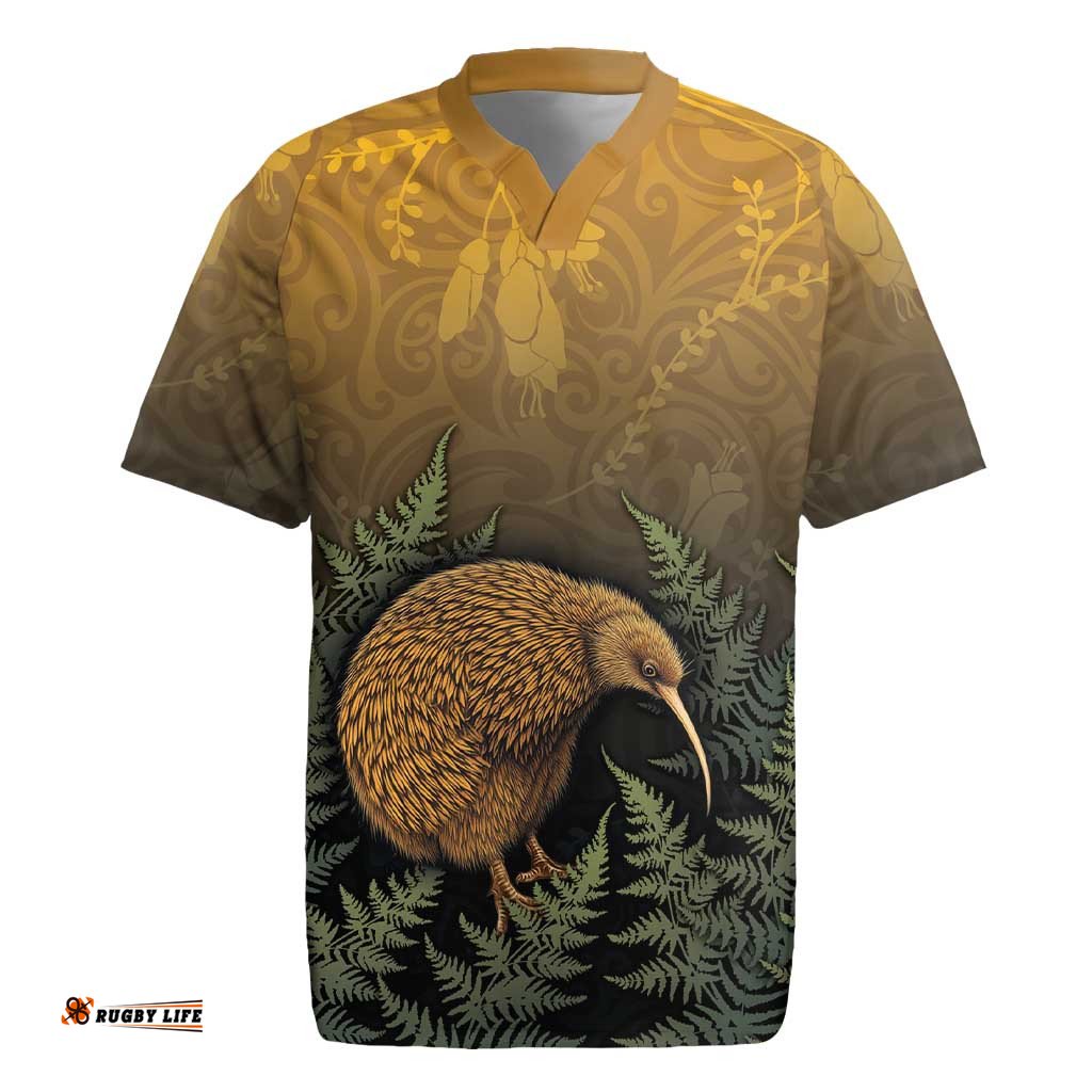 New Zealand Kiwi Bird Rugby Jersey Silver Fern Mix Maori Pattern LT05