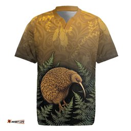 New Zealand Kiwi Bird Rugby Jersey Silver Fern Mix Maori Pattern LT05