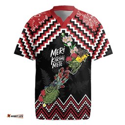 New Zealand Christmas Taniko Poutama Rugby Jersey Flora Map with Birds LT7