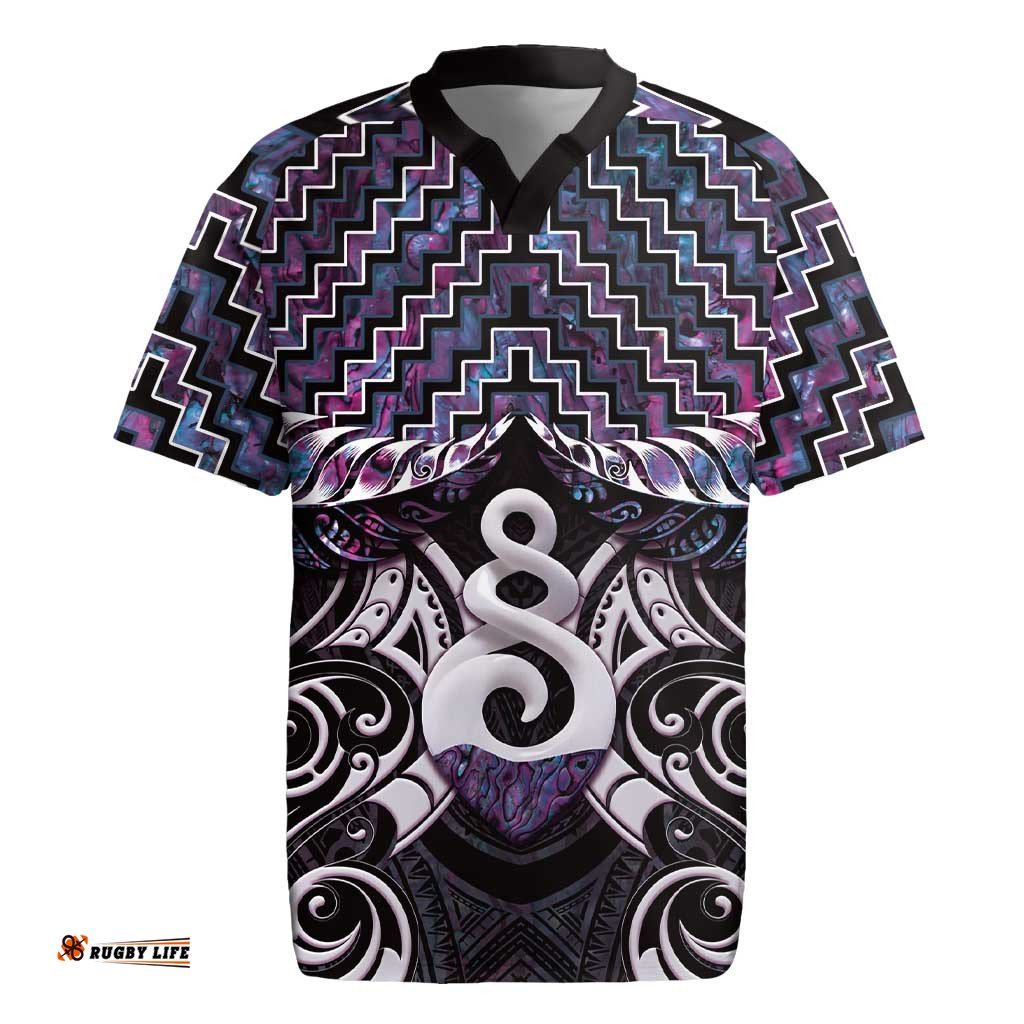 New Zealand Maori Rugby Jersey Poutama Pikorua Purple Paua Shell LT05