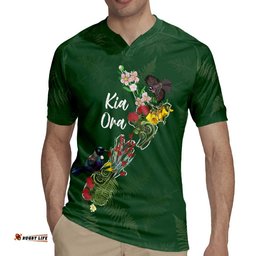 Kia Ora New Zealand Floral Personalized Rugby Jersey Sage Green LT7