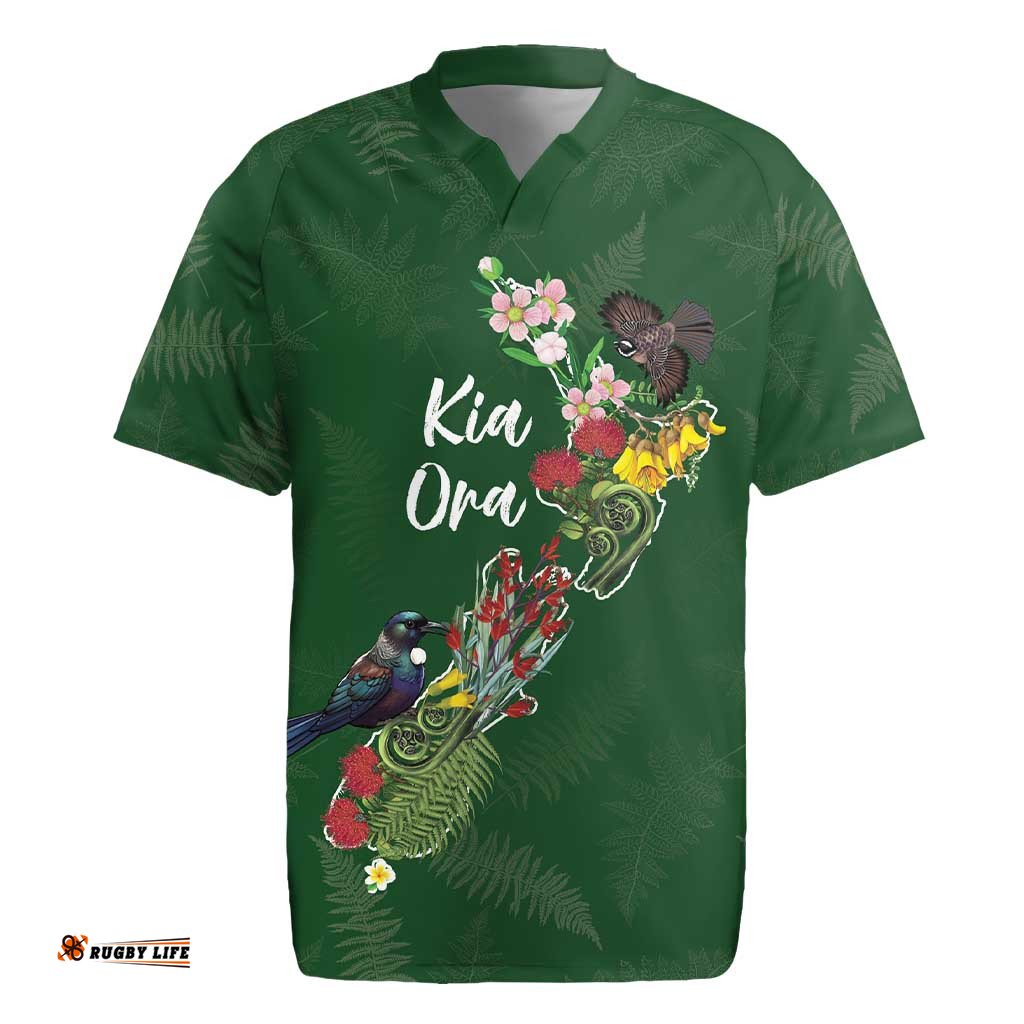 Kia Ora New Zealand Floral Personalized Rugby Jersey Sage Green LT7