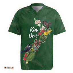 Kia Ora New Zealand Floral Personalized Rugby Jersey Sage Green LT7